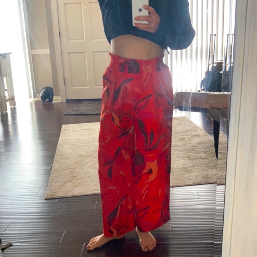 Floral red bell bottom pants